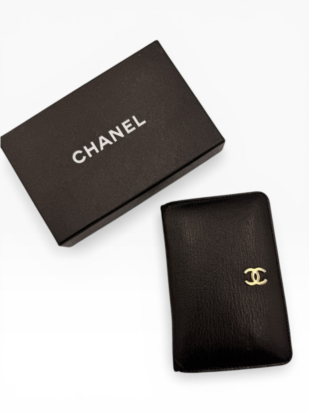 Chanel Vintage Black Leather Card Holder Wallet CC Logo Authenticated